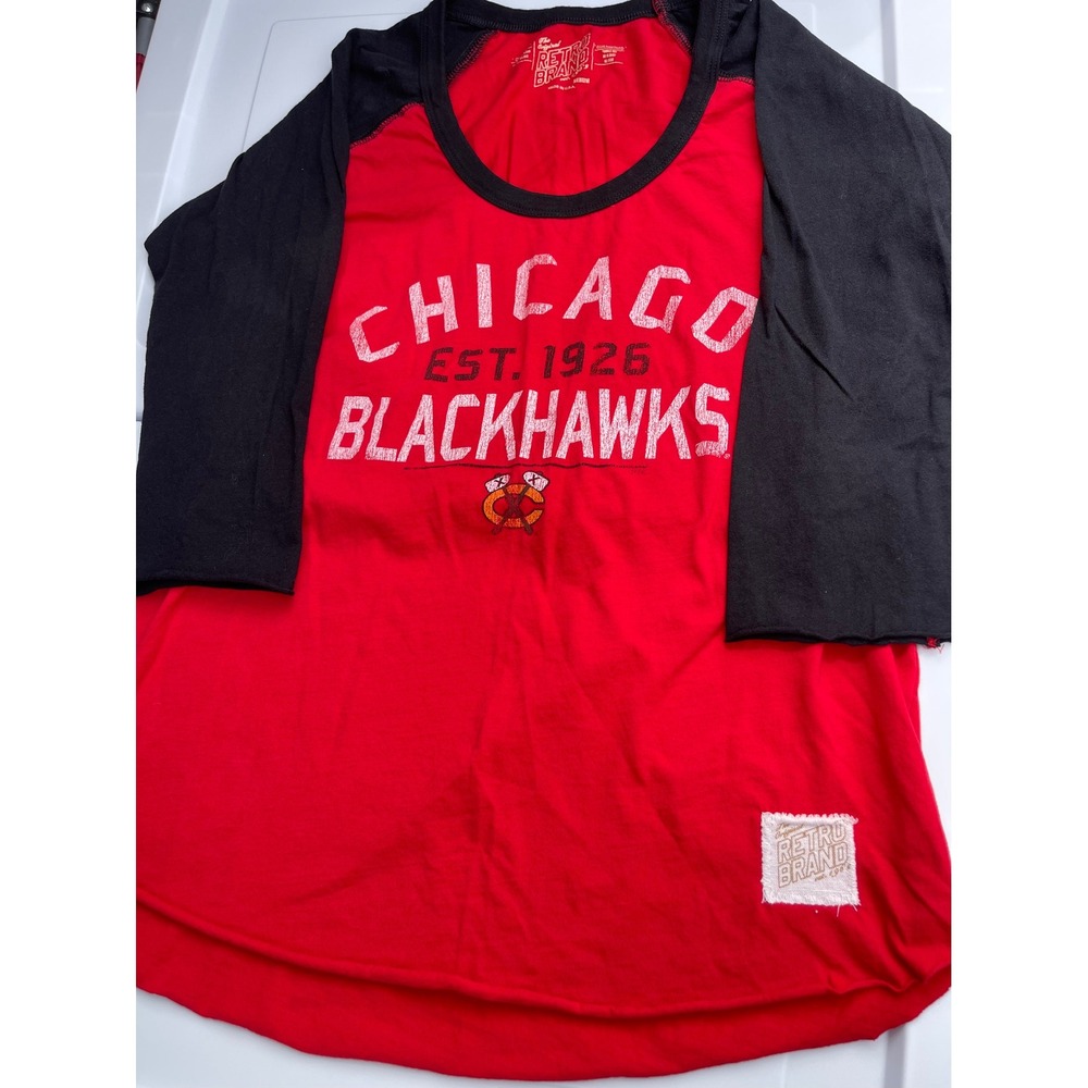 Retro Brand Chicago Blackhawks Raglan top /tee Red Black fanatics casual sporty